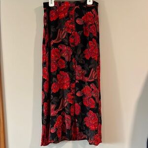 Emozioni - silk, button down maxi skirt, black and red